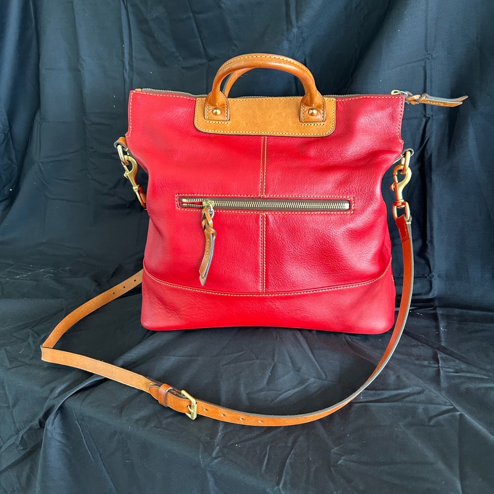 Dooney & Bourke Red and Tan Shoulder Bag with Convertible Design